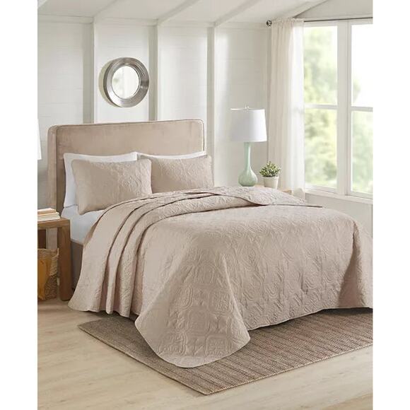 510 Design 3 Piece Bedspread Set Khaki Full / Queen Size - Picture 1 of 8